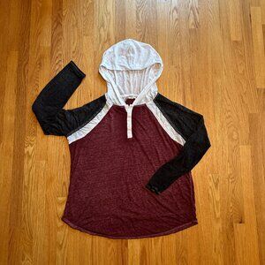 Maurices Long Sleeve Color Block Tee- Maroon and Black